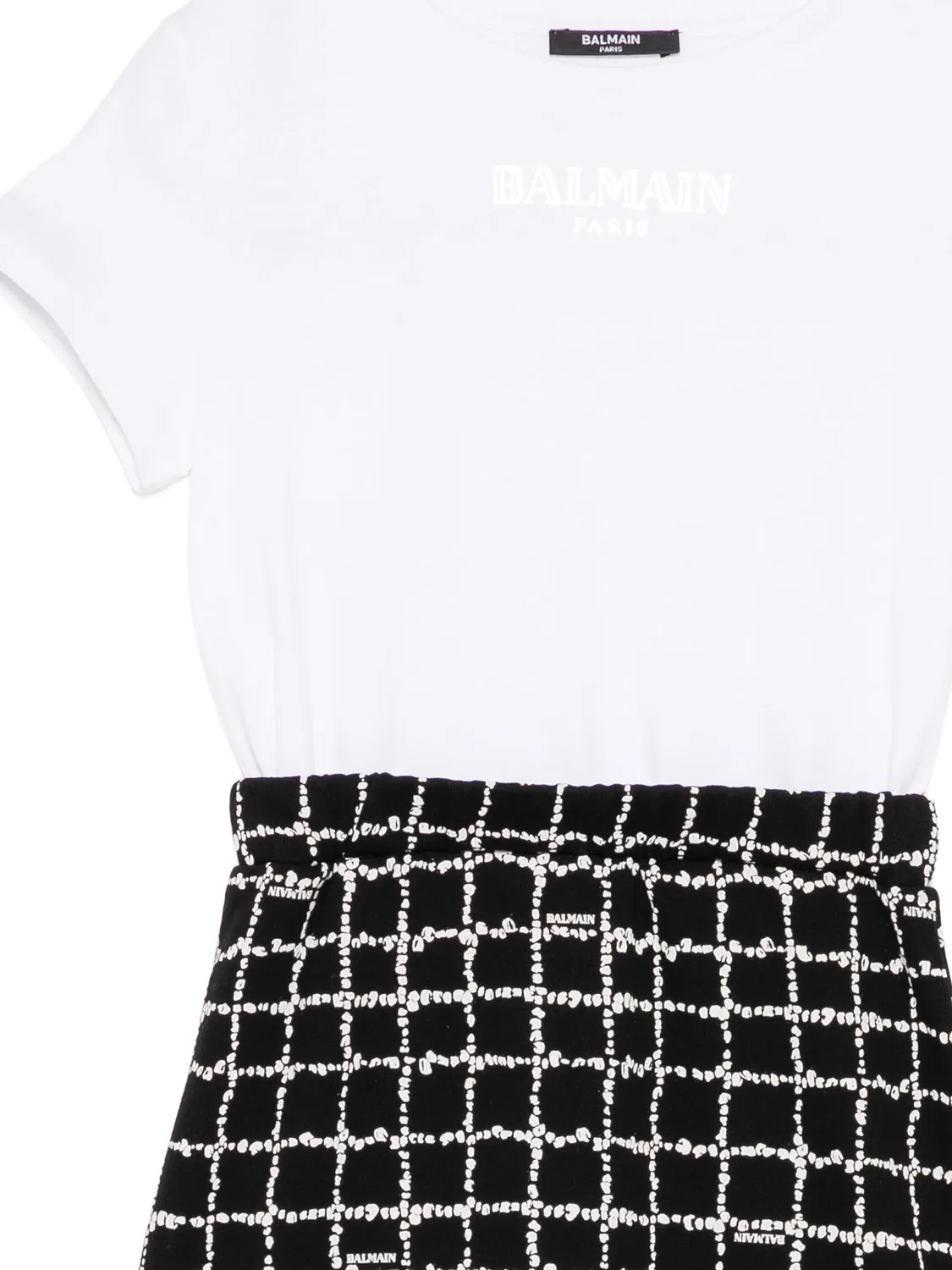 Клетчатое платье с логотипом Balmain Kids, белый — фото 3