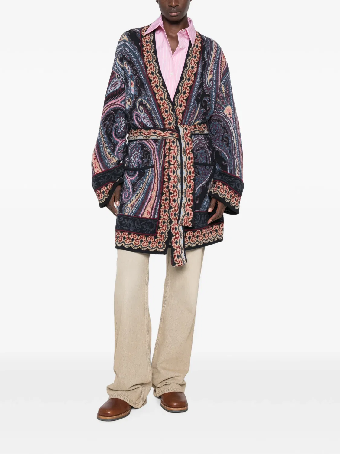 Кардиган с поясом и принтом пейсли Etro, синий — фото 2