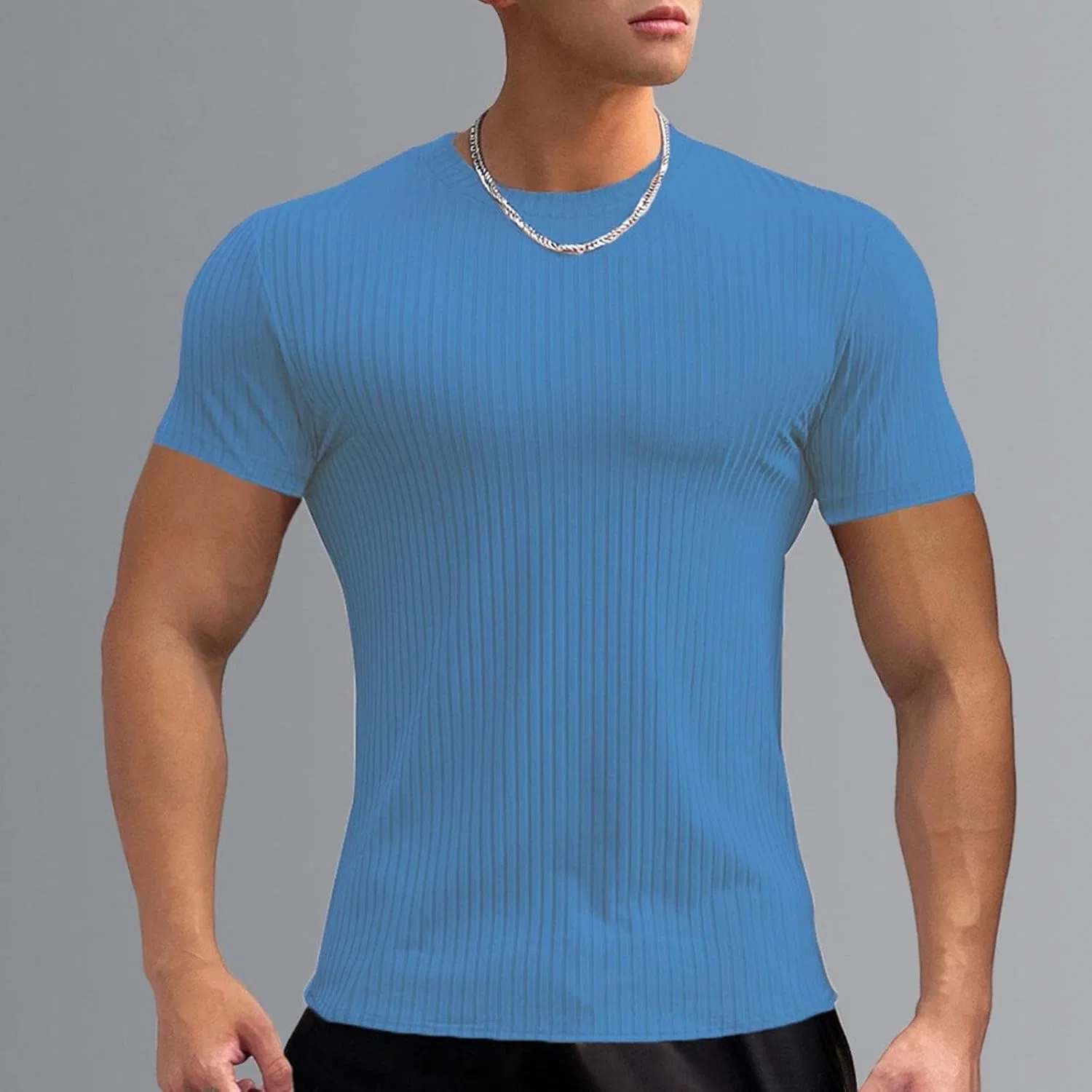Мужская футболка с круглым вырезом Cotton, Blue — фото 2