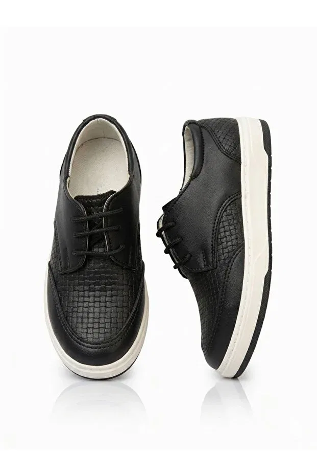 Детские туфли для мальчиков на плоском ходу со шнуровкой Basics Dml Giyim, Black — фото 3