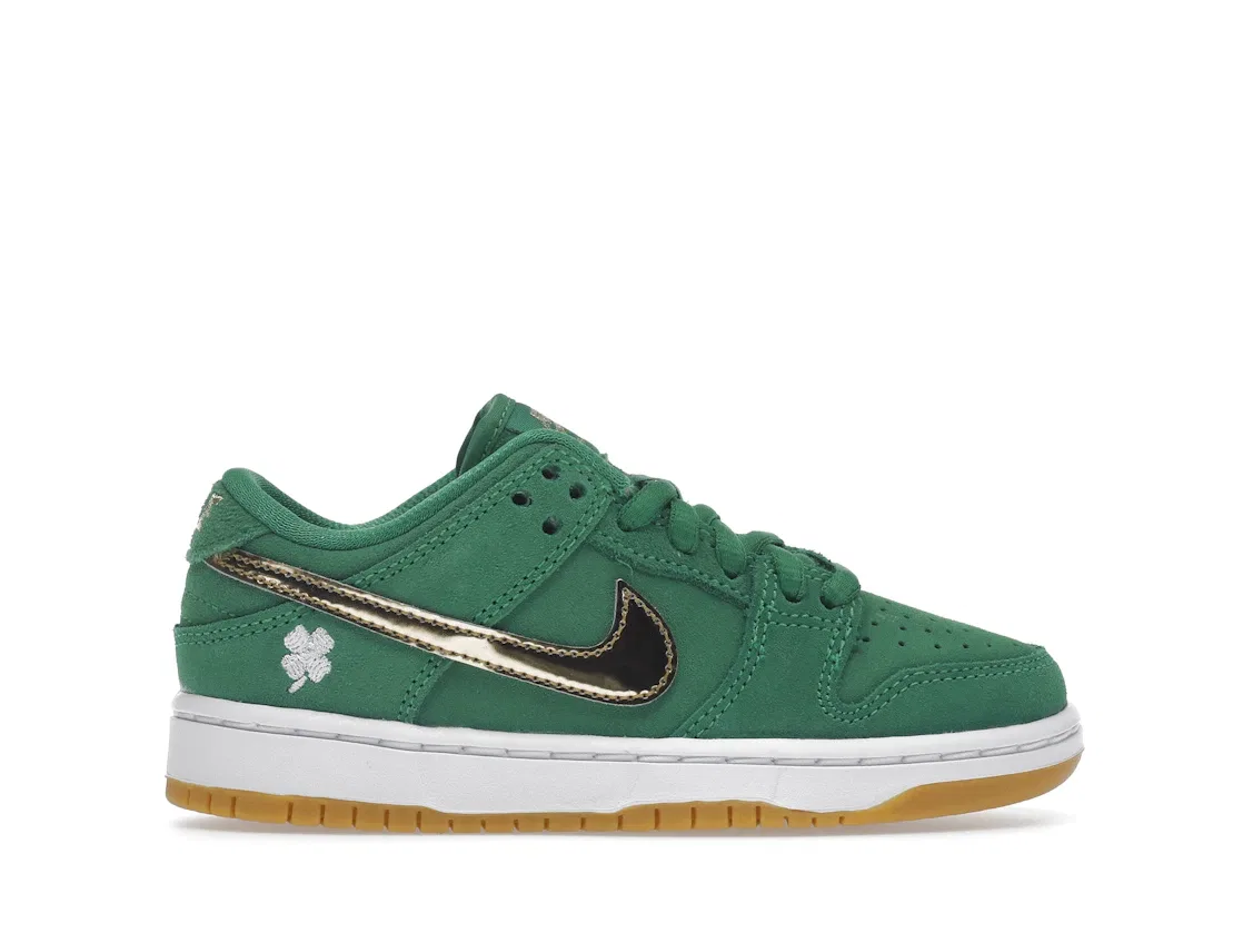 Детский спортивный кед Nike SB Dunk Low, Green/Metallic Gold/White/Light Gum