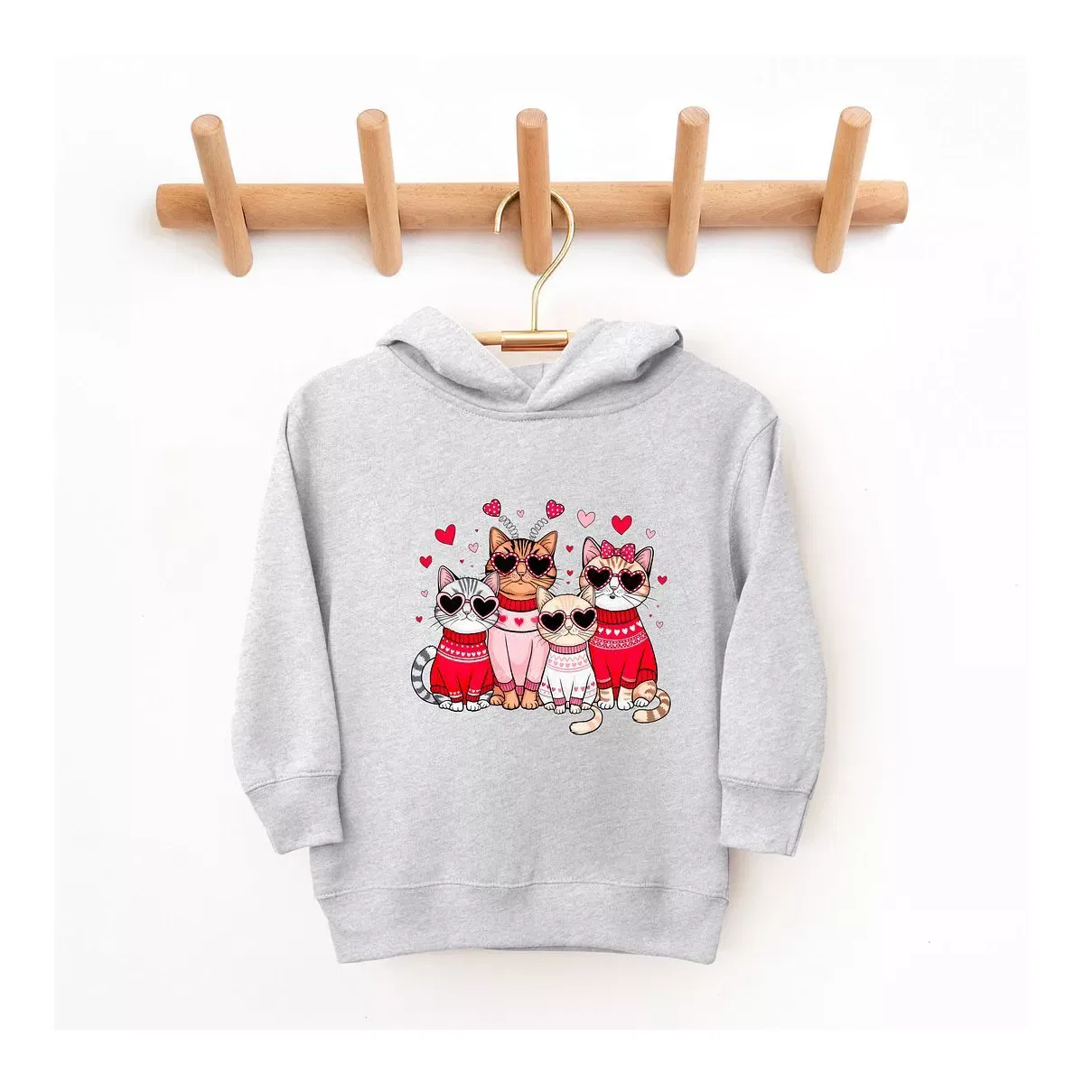 Детское худи с принтом Valentine Kittens The Juniper Shop, Heather Grey