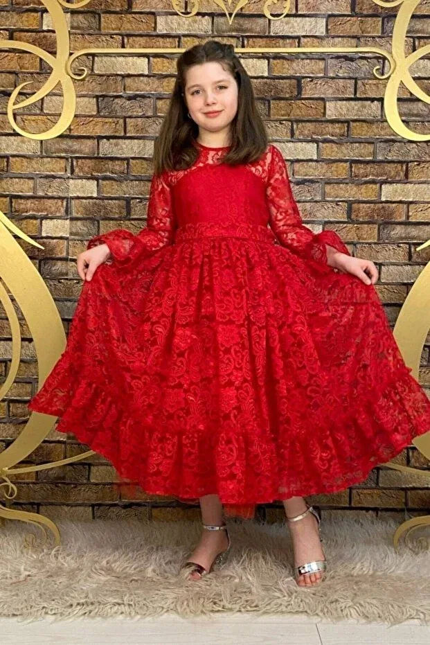 Детское платье для девочек с длинным рукавом Abiyekids, Red — фото 2