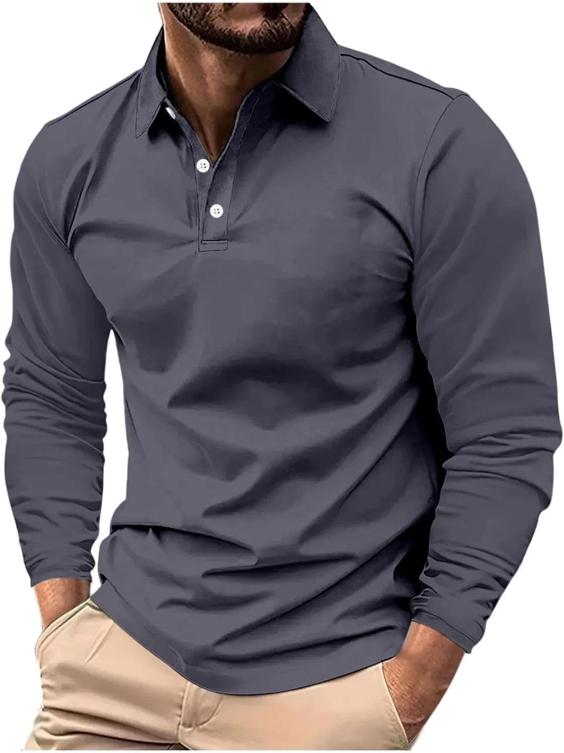 Мужская классическая футболка поло с длинным рукавом, Dark Gray