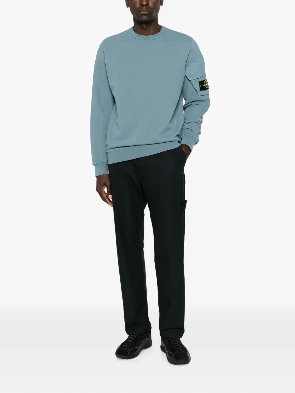 Толстовка с нашивкой-логотипом на рукаве и карманом Stone Island, синий — фото 2