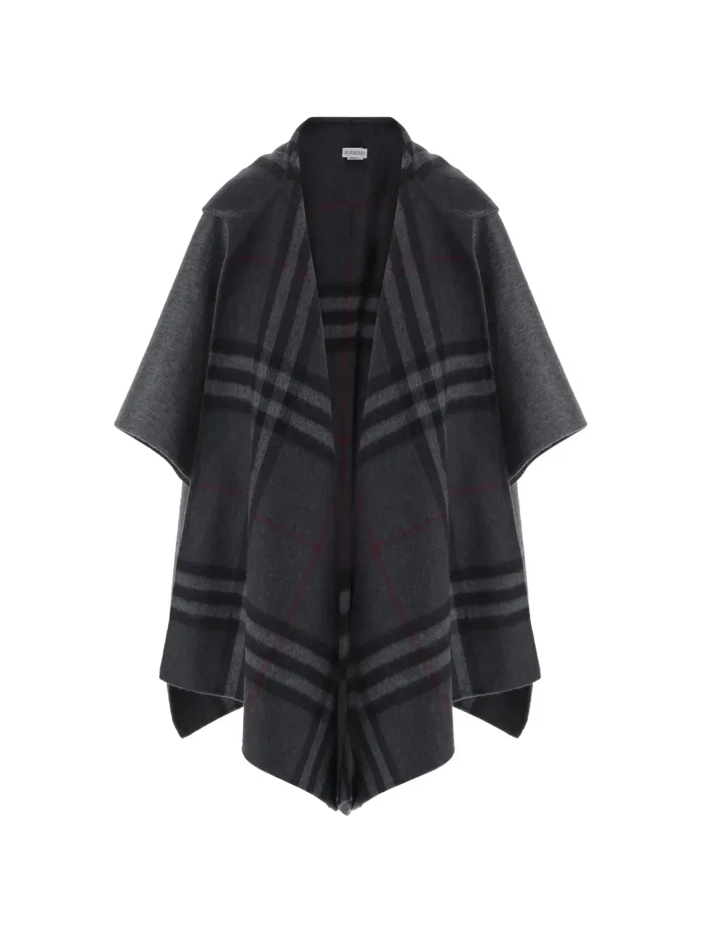 Двусторонний кашемировый кейп с капюшоном в клетку BURBERRY, серый