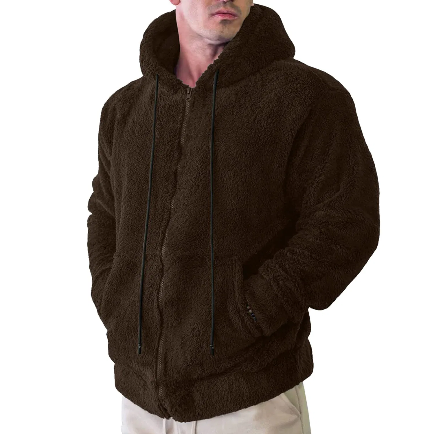 Мужская флисовая куртка с воротником-стойкой Teddy Fleece, w01-brown — фото 4