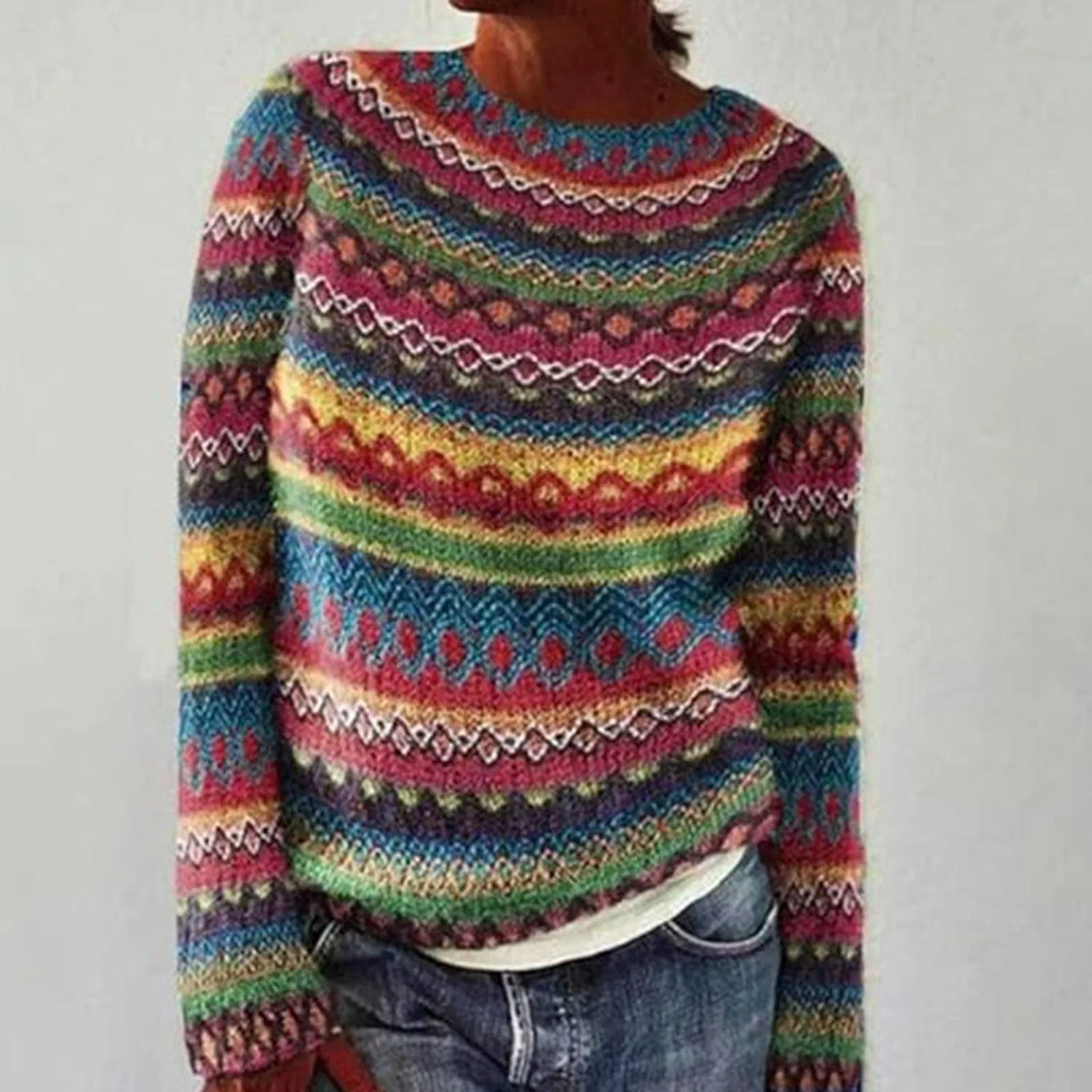 Женский свитер с принтом Crew Neck Chunky Knit, Red — фото 2