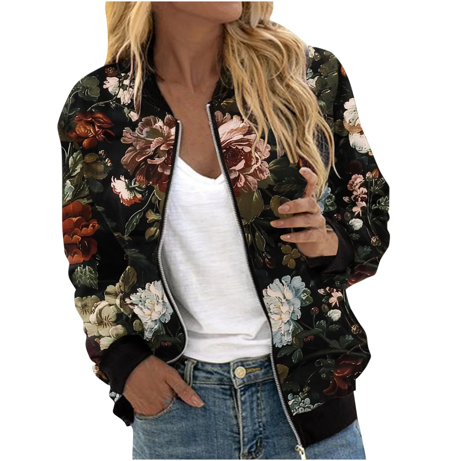 Женское пальто с принтом Black Bomber Jacket, 06 nero