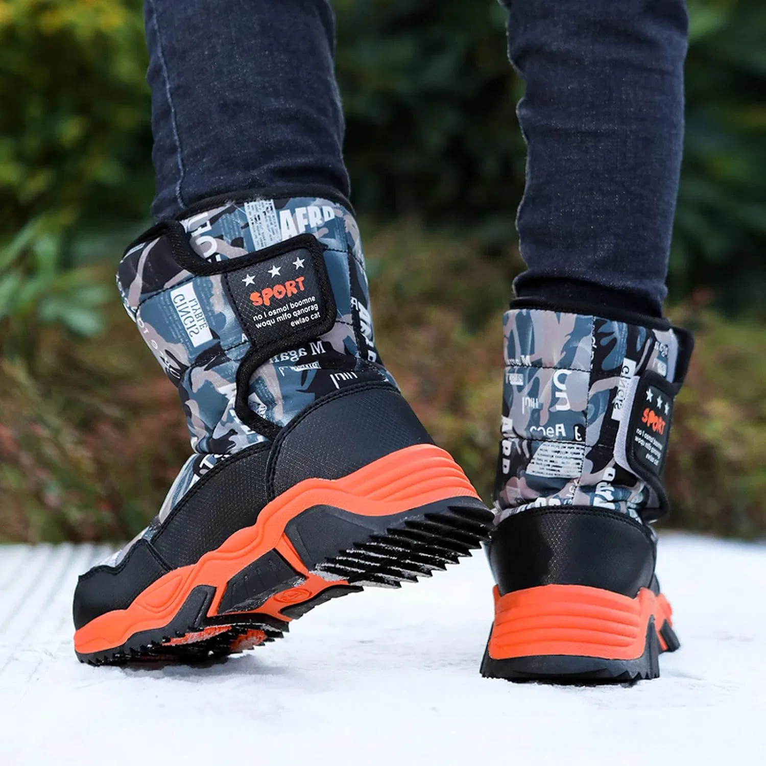 Детские зимние ботинки для девочек и мальчиков с теплой подкладкой FLIOZY, Black/Orange — фото 2