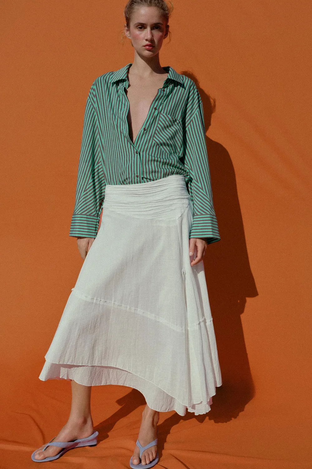 Асимметричная юбка из деревенской ткани ZARA, Ecru