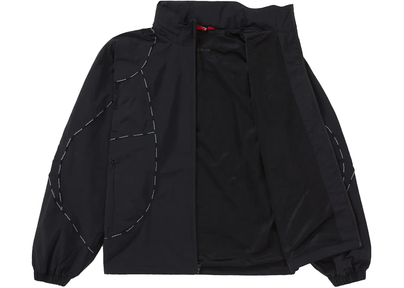 Мужская куртка с логотипом Supreme и контрастной окантовкой Supreme Logo Piping Hooded Track Jacket, Black — фото 3