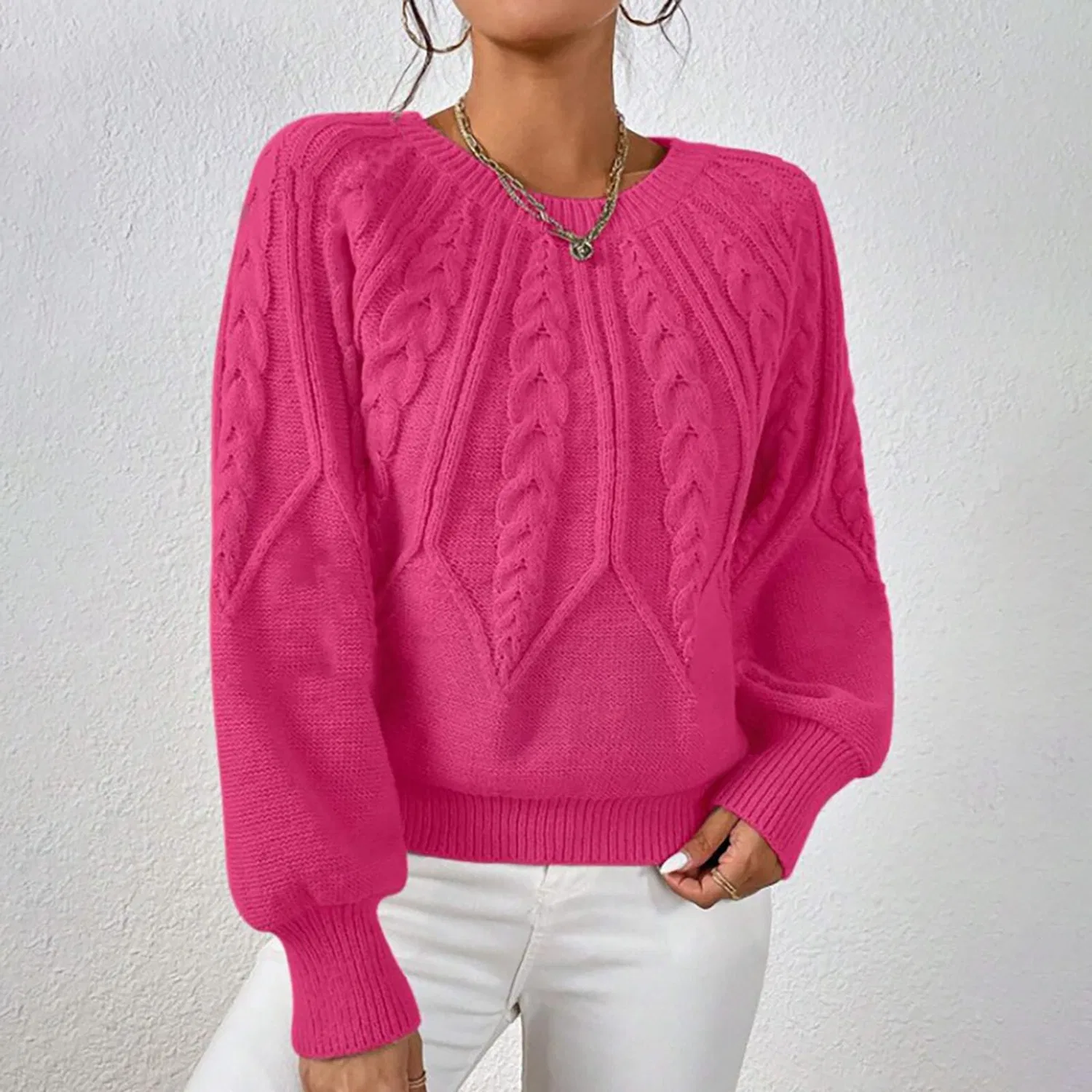 Женский однотонный свитер с круглым вырезом Mustard Yellow, Rosa Intenso — фото 3