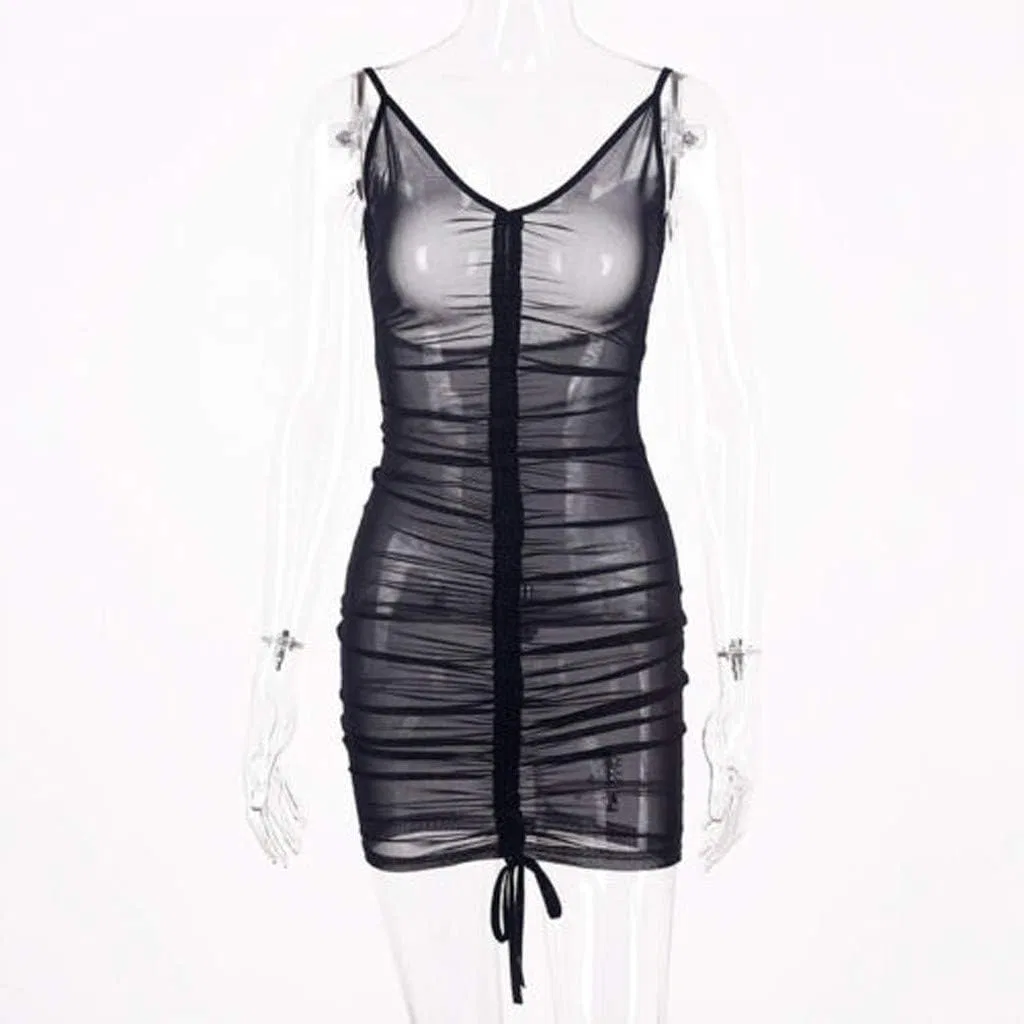 Женское прозрачное платье с V-образным вырезом Bodycon, Black — фото 3