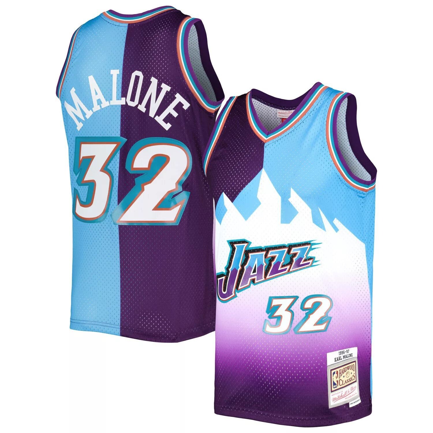 

Мужская майка Mitchell & Ness Karl Malone фиолетового/бирюзового цвета Utah Jazz Hardwood Classics 1996-97 Split Swingman, Фиолетовый, Мужская майка Mitchell & Ness Karl Malone фиолетового/бирюзового цвета Utah Jazz Hardwood Classics 1996-97 Split Swingma