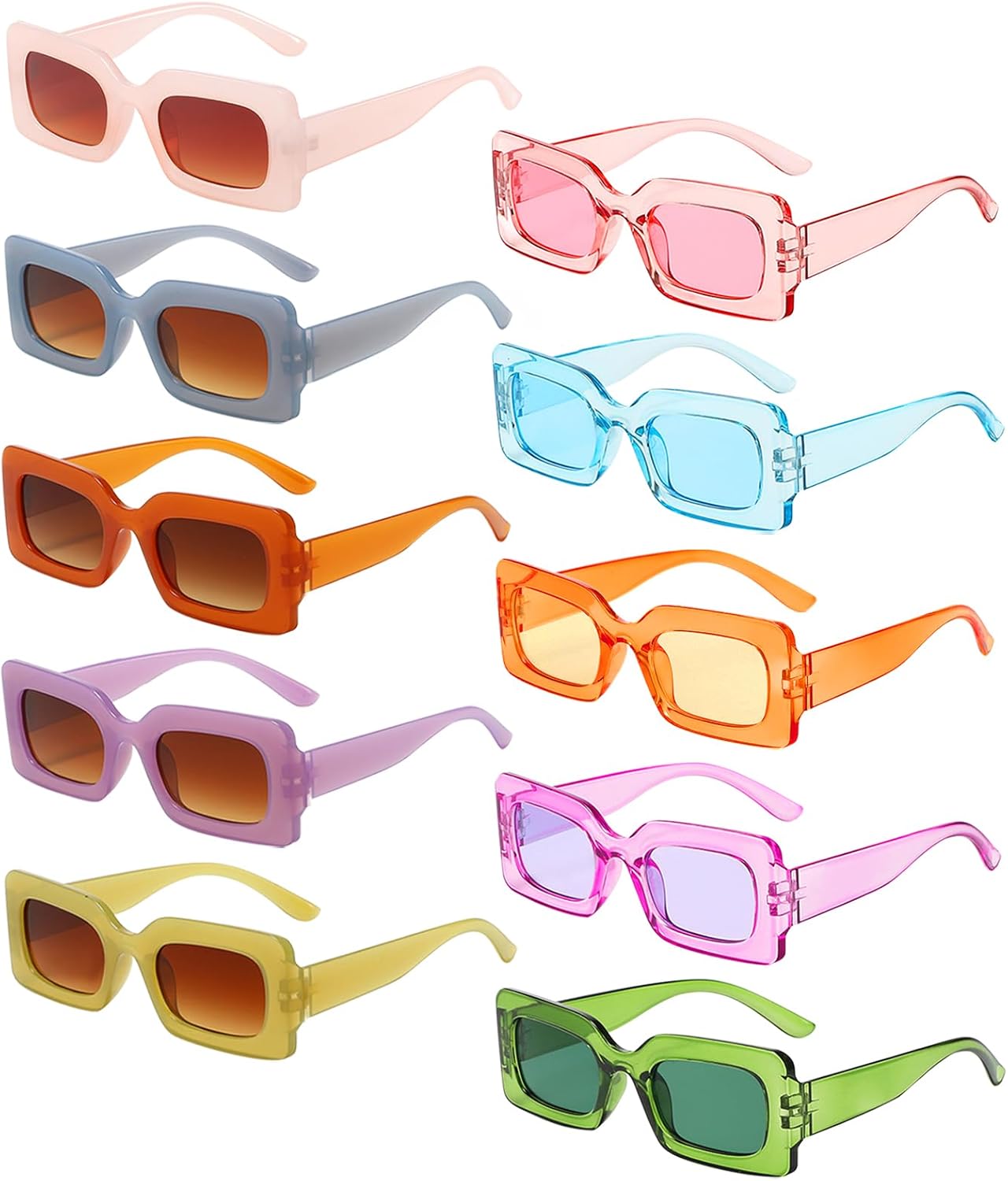 

Набор из 10/20 ретро-солнцезащитных очков прямоугольной формы узкой/толстой формы для женщин и мужчин, модный стиль 90-х, стиль Y2K, квадратные очки для вечеринок Geopty, 10 Chunky Rectangle Jelly/Clear