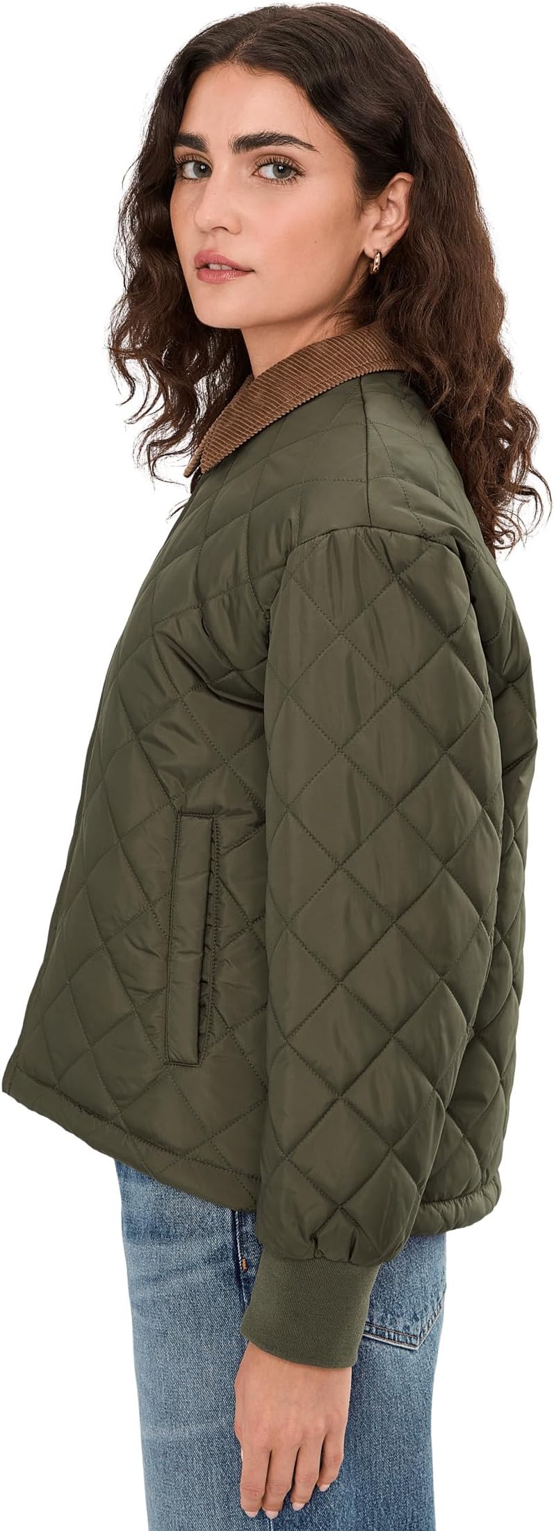 Женская стеганая куртка с ромбовидным узором и воротником-стойкой Levi's, Army Green — фото 3