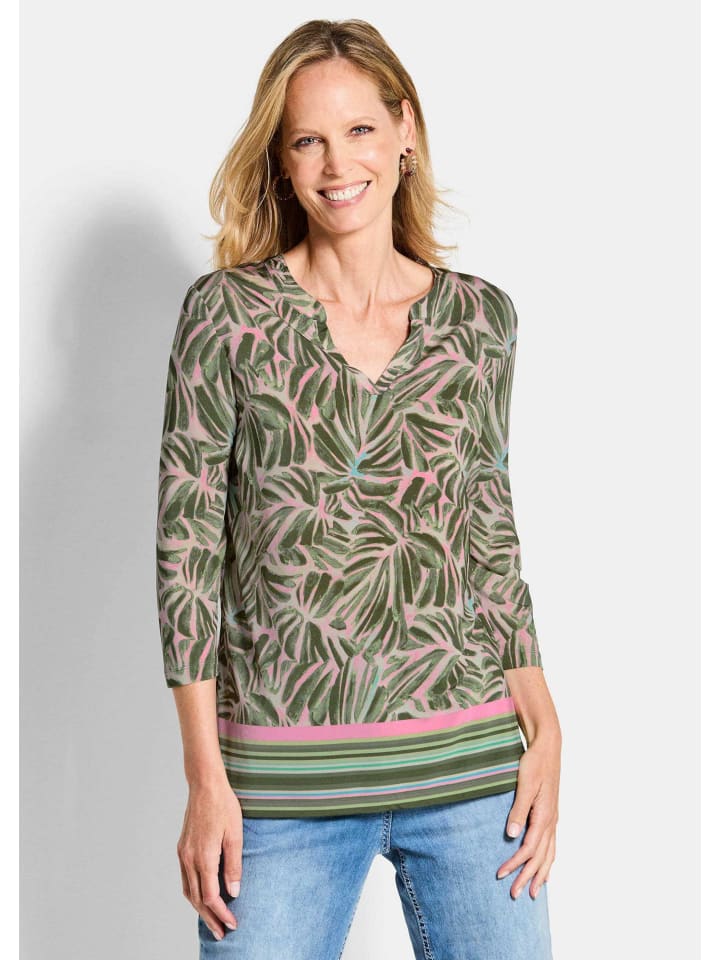 

GOLDNER Блузка/рубашка из трикотажа с цветочным узором, цвет хаки/с рисунком