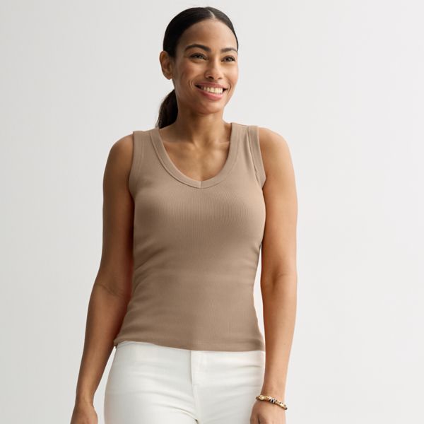 

Женская майка в рубчик с V-образным вырезом Sonoma Goods For Life, цвет ekon beige
