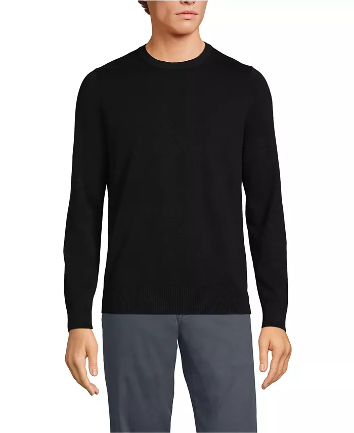 

Большой и высокий свитер с круглой горловиной из тонкой хлопковой пряжи Lands' End, черный