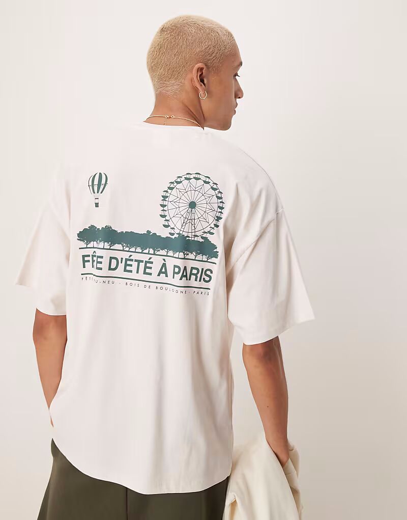 

Футболка Selected Homme oversize с принтом Парижа на спине кремового цвета