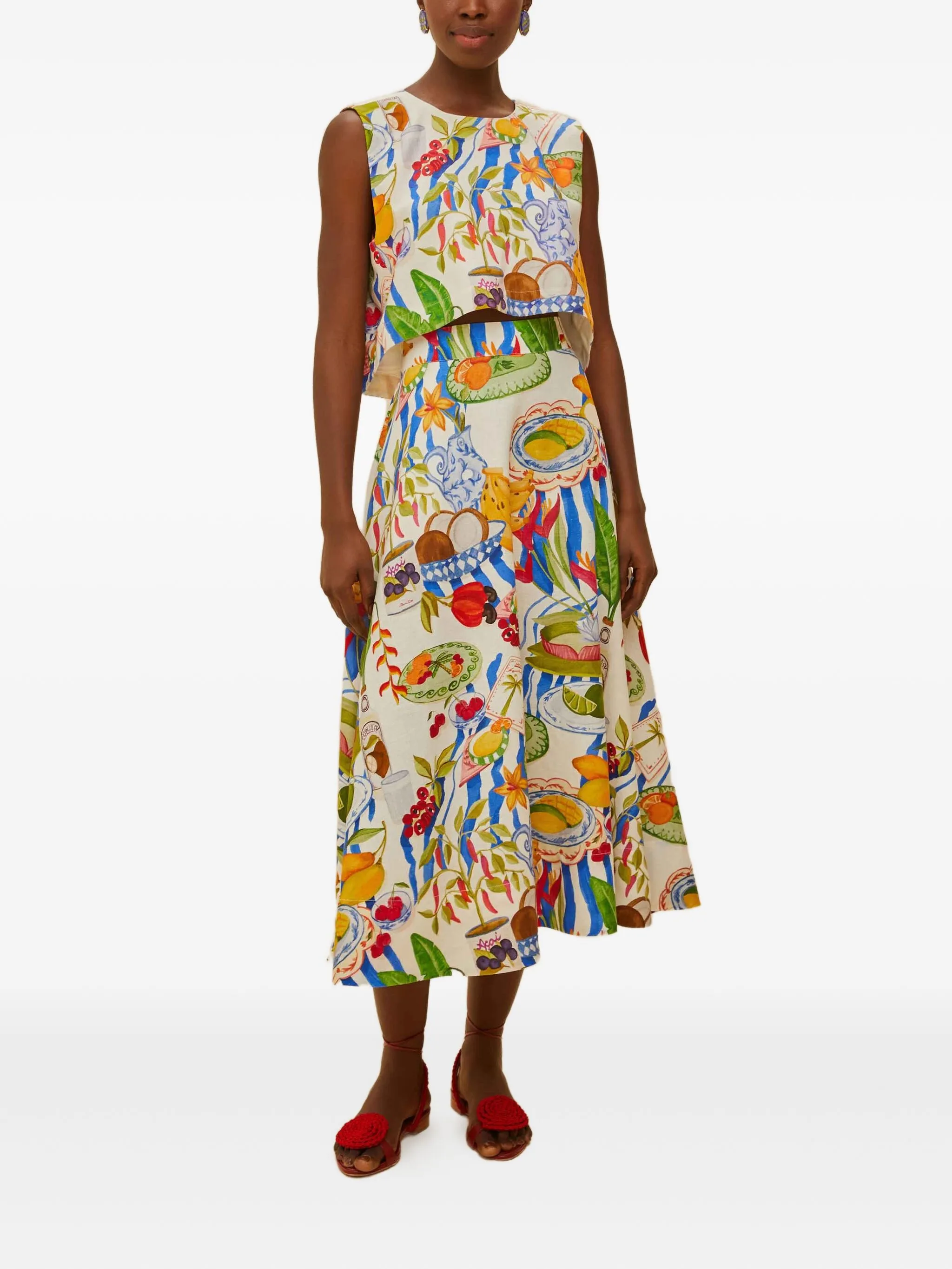 

Юбка миди Fresh Table с узором Farm Rio, белый