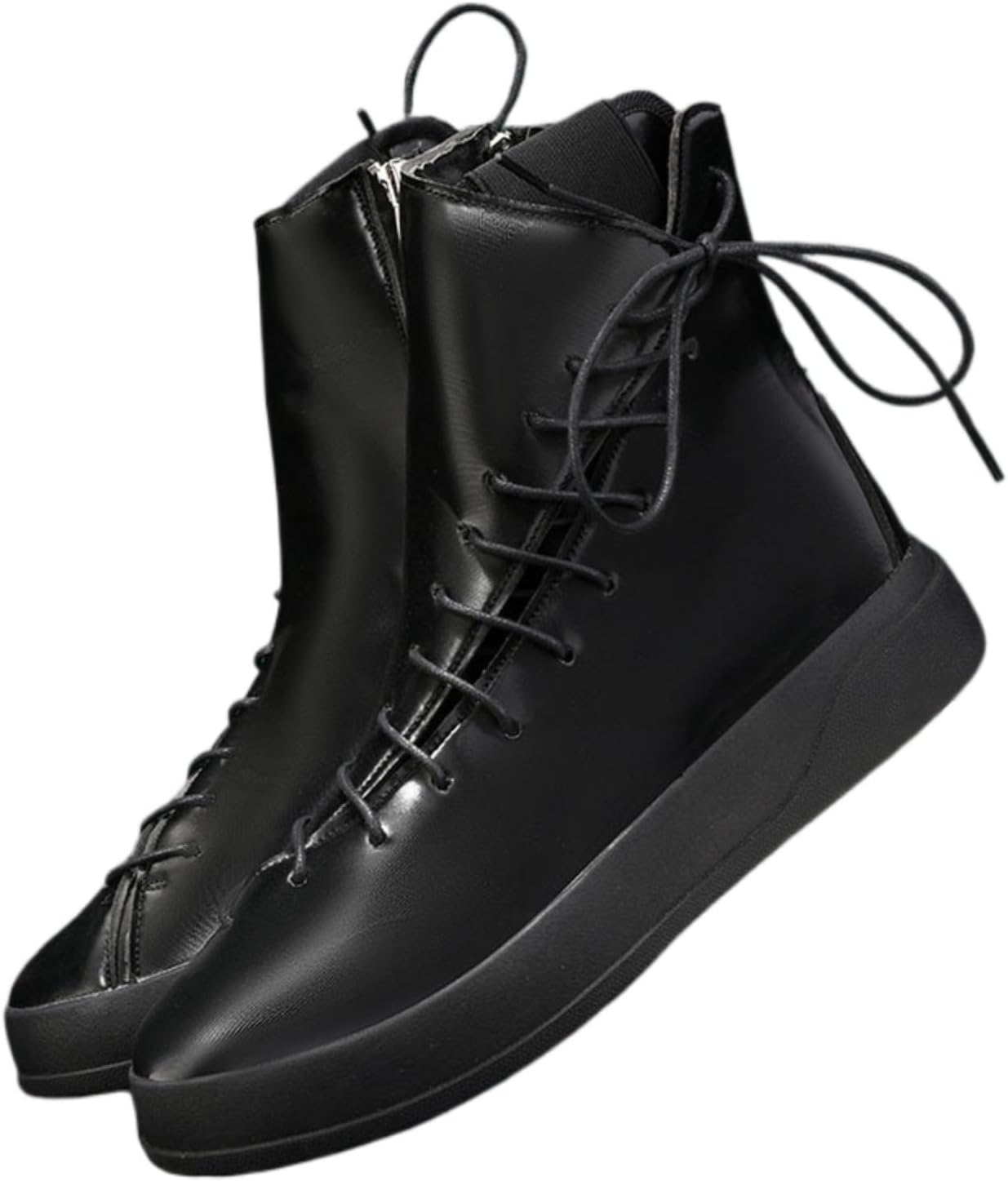 

Мужские блестящие кожаные мотоциклетные сапоги, с толстой подошвой, приподнятые, средние по голени, водонепроницаемые и противоскользящие Azttoztto, черный