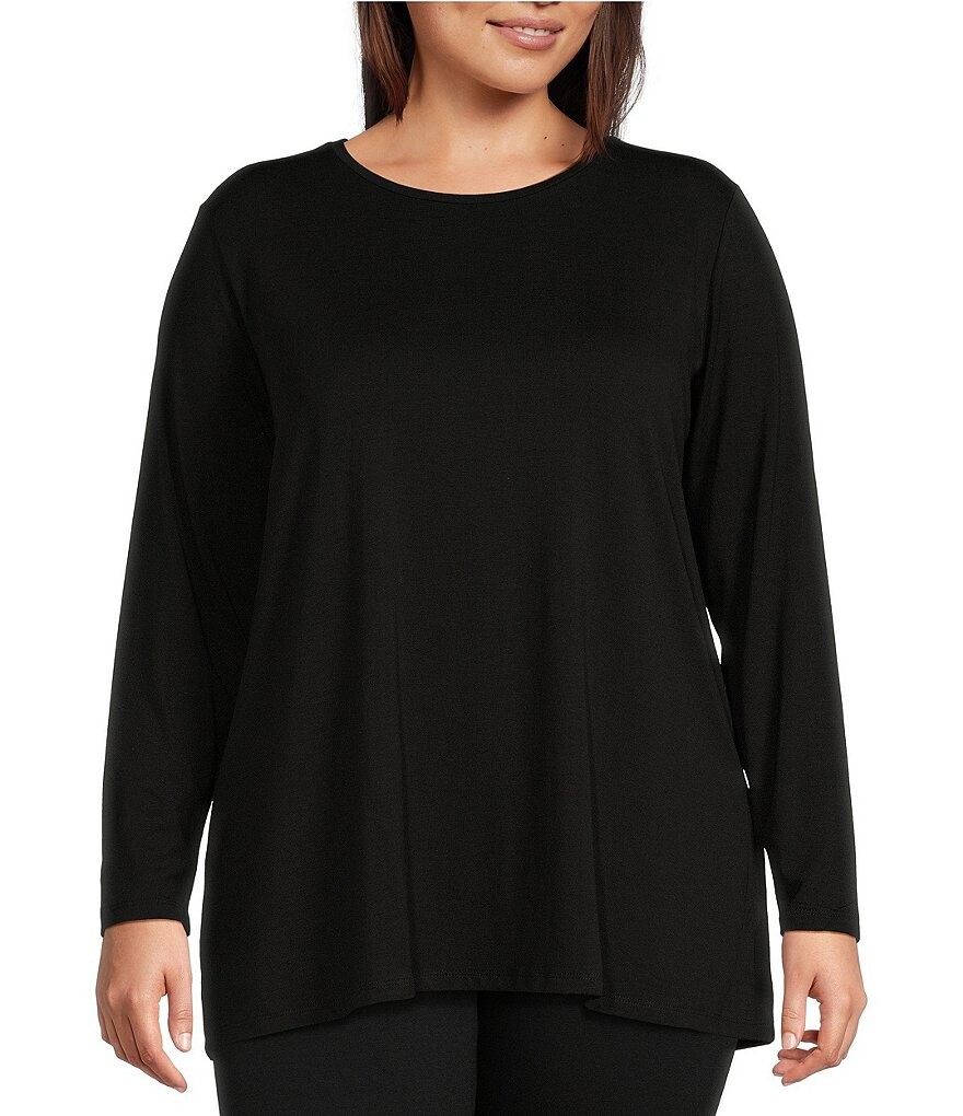 

Туника размера плюс Eileen Fisher из тенсель-джерси с круглым вырезом и длинными рукавами, черный