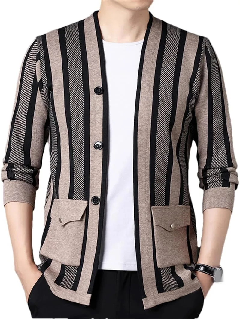 

Мужской кардиган в полоску, Casual, Slim Disimlarl