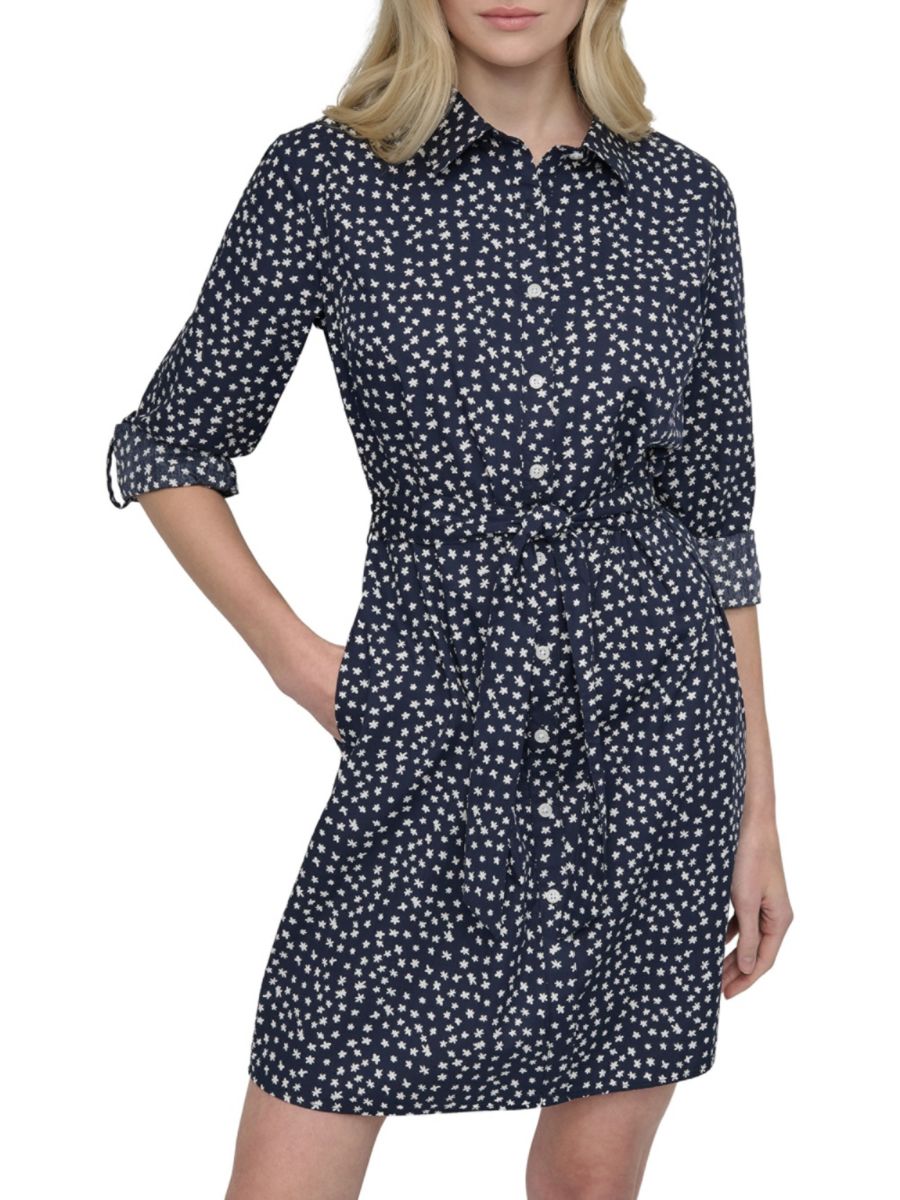 

Платье-рубашка мини с длинными рукавами DKNY, цвет Navy Ivory