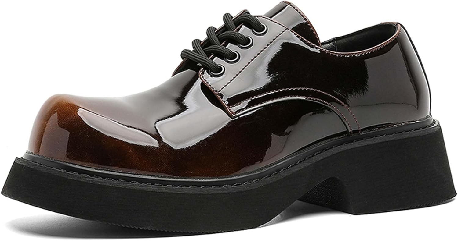 

Мужские оксфорды с толстой подошвой, модные с шнуровкой, из лакированной кожи, для делового офиса, формальной униформы, банкетов, свадеб и костюмов, дерби Generic, коричневый