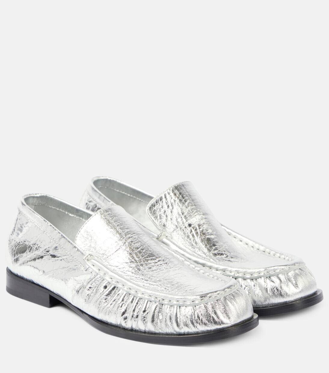 Металлизированные кожаные мокасины Dries Van Noten, серебряный