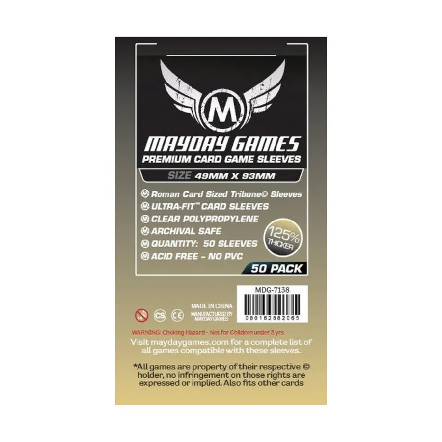 

Обложки для карточек премиум-класса — размер Tribune, 49 x 93 мм (50), Board Game Sleeves (Mayday Games)