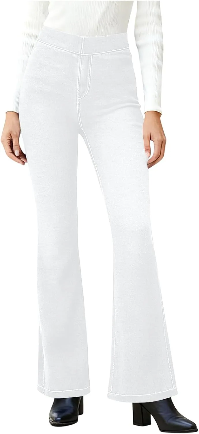 

Женские эластичные джинсы High Waisted Pull On Flare Denim Pants Wide Leg с эффектом контроля живота