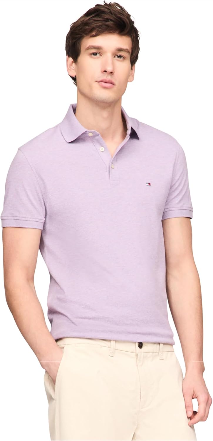 

Мужские рубашки поло с коротким рукавом Tommy Hilfiger облегающего кроя из эластичного органического хлопка пике, Lavender Heather, Розовый, Мужские рубашки поло с коротким рукавом Tommy Hilfiger облегающего кроя из эластичного органического хлопка пике, 