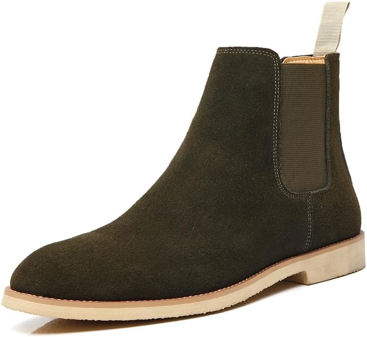 

Мужские ботинки челси без шнурков, с острым носком, на низком каблуке, из замши, повседневные, классические, рабочие, с нескользящей подошвой Generic, зеленый