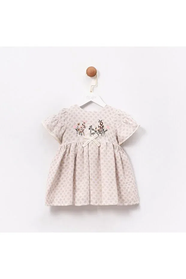 Детское платье для девочек с принтом в горошек Ministok, Beige