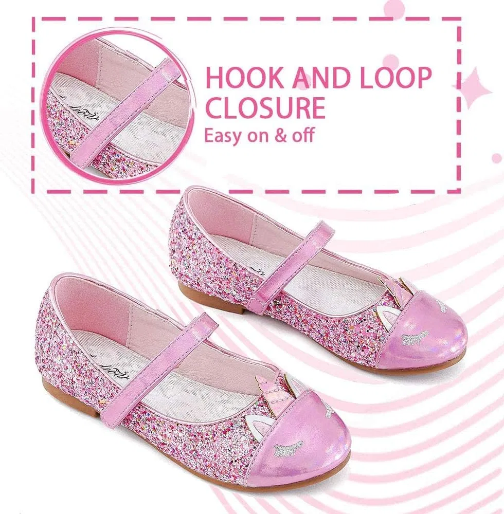 Детские туфли для девочек с блестками и цветком Furdeour, Unicorn-Pink — фото 4