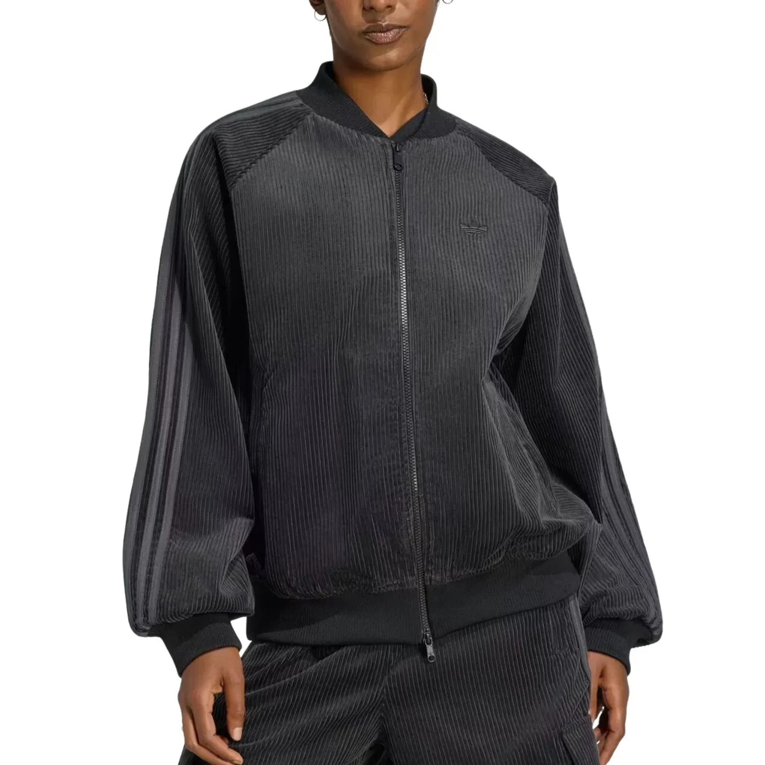 Женская куртка Corduroy SST Oversized Track Top Asia Sizing 'Black' adidas, черный — фото 2