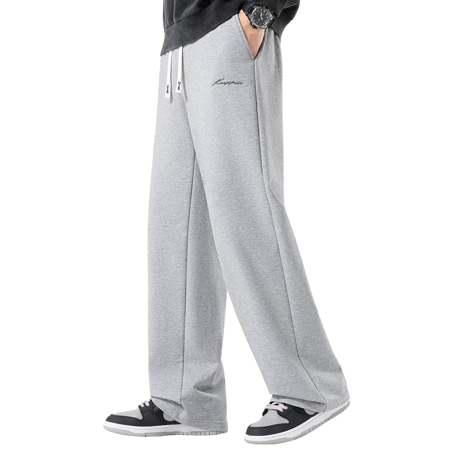 Детские штаны повседневные прямого кроя MINISO, Ma Black White Smiley Face Pants Logo — фото 3