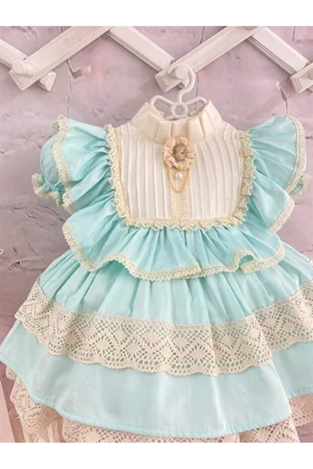 Детское платье для девочек кружевное Mint Green Vintage Baby Girl Dress Linarookids, Mint Green — фото 2