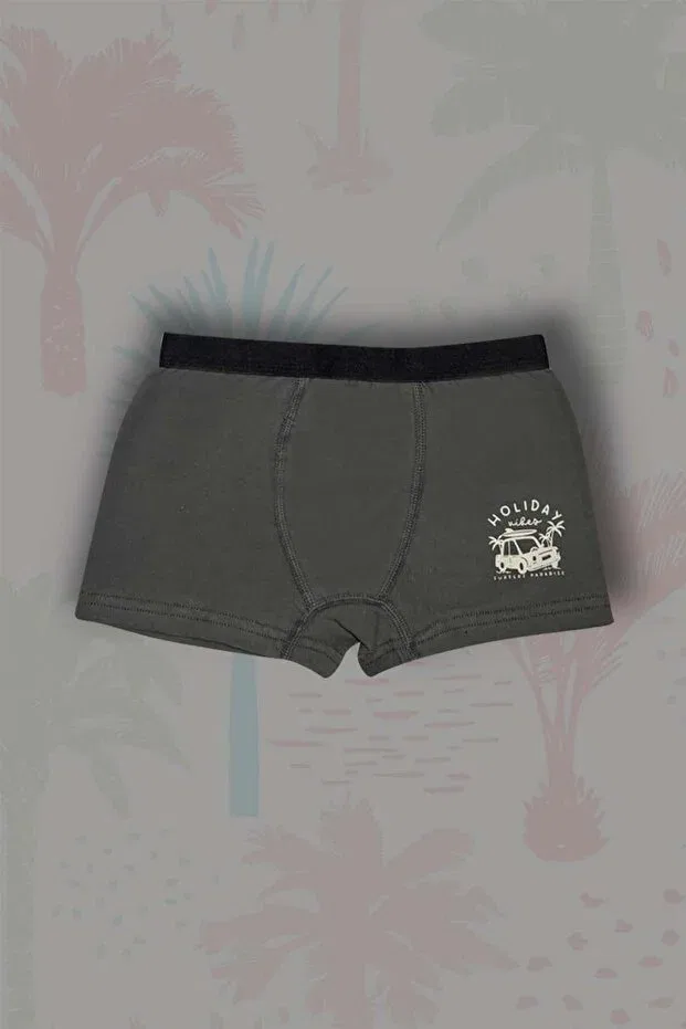 Детский комплект боксеров для мальчиков хлопковый с принтом 3-Piece boys' cotton island printed boxer set Gri Mor Tekstil, Gray/Charcoal/Navy Blue — фото 4