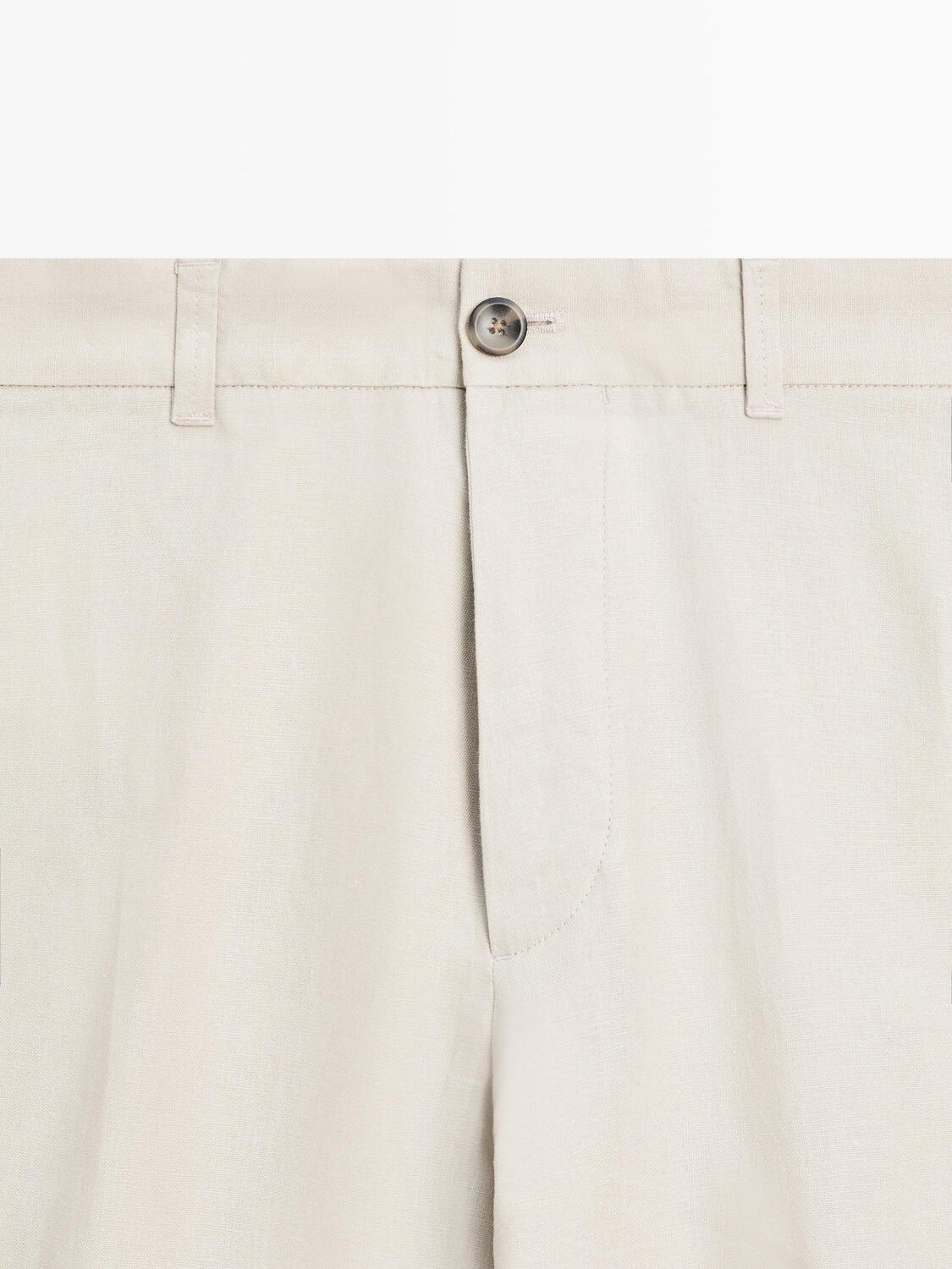 Брюки Massimo Dutti Tapered Fit Linen,  бежевый — фото 4