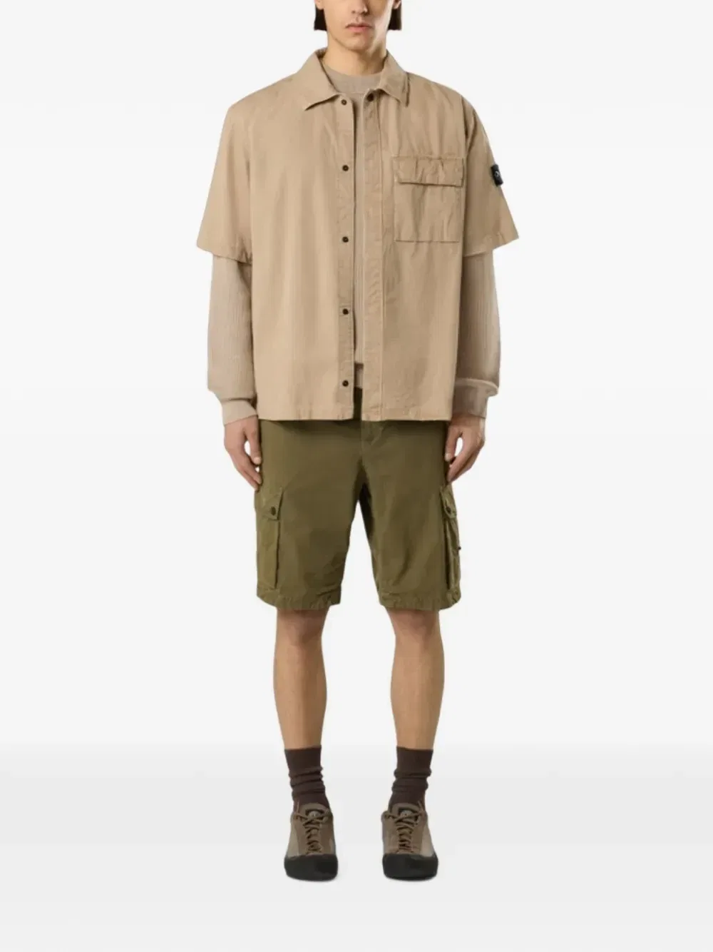Рубашка с короткими рукавами и нашивкой-логотипом Stone Island, бежевый — фото 2