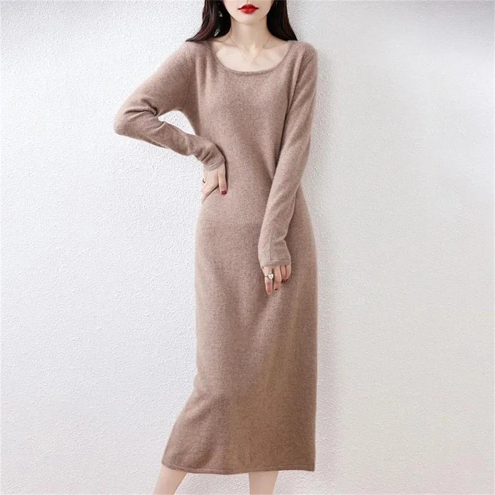 Женское вязаное платье свободного кроя V-образным вырезом, Wool — фото 2