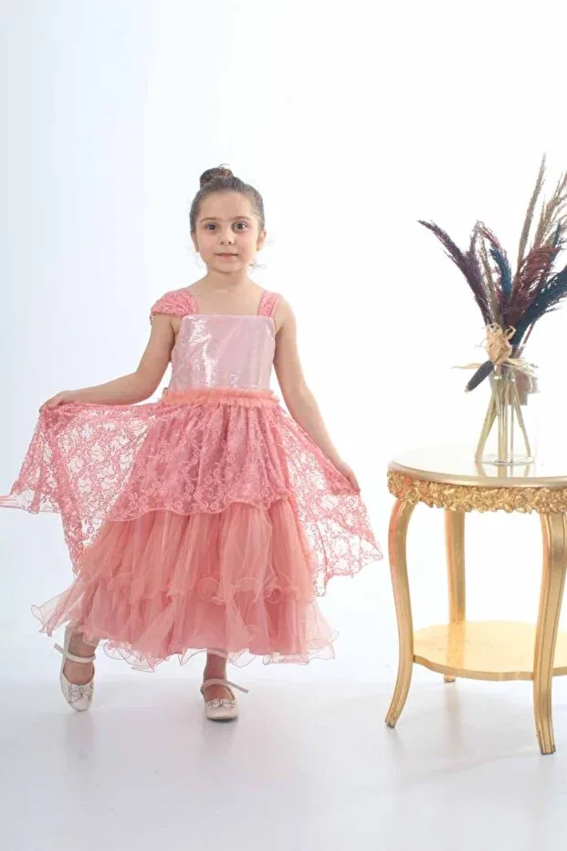Детское платье для девочек с принтом Öfi Kids, Dried Rose — фото 4