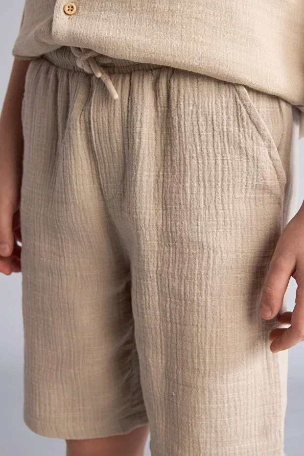 Детские шорты для мальчиков хлопковые Regular Fit Muslin Defacto, Beige-Bg106 — фото 4
