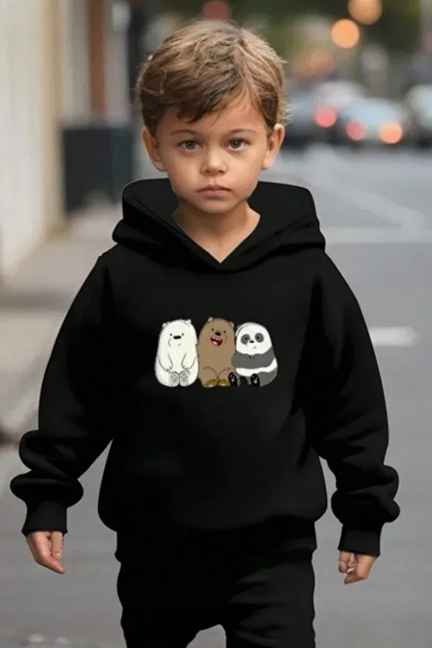 Детский спортивный комплект с принтом Panda Printed Seasonal Unisex Children's Tracksuit Set Merry Store, Black — фото 2