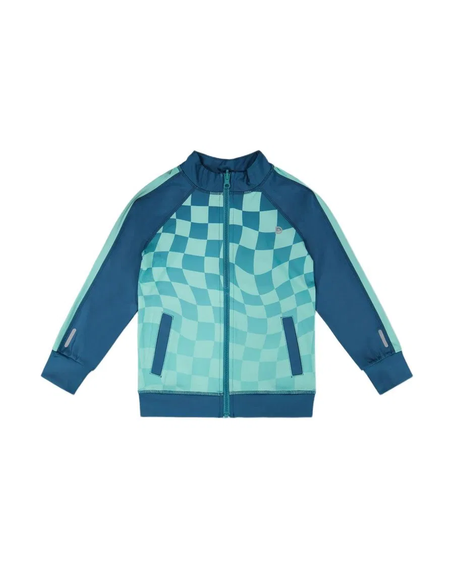 Детский спортивный кардиган с принтом Deux par Deux, Teal Printed Checkerboard