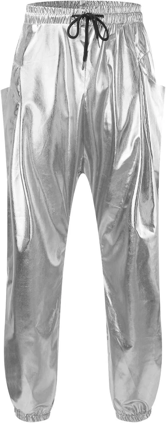 Мужские блестящие брюки с пайетками, модель Metallic Shiny Pants, серебристый — фото 4